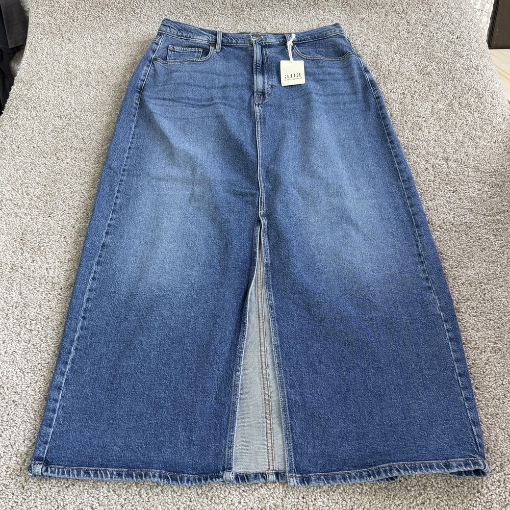 A.n.a Skirt Womens 12 Blue Denim High Rise Long Straight Front Slit Stretch